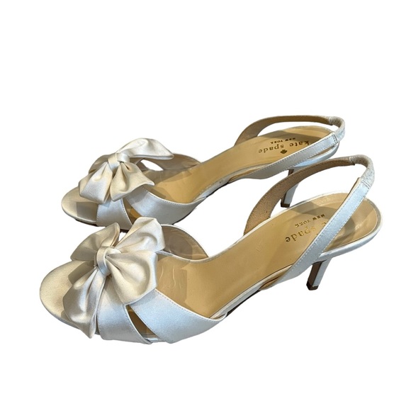 Kate Spade White Satin Slingback Pumps, Sz 9 - Picture 4 of 12